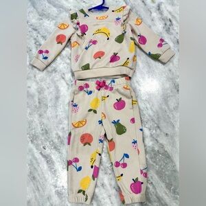 wonder nation Cream Sweatshirt & Jogger Set with Pastel Fruit Print